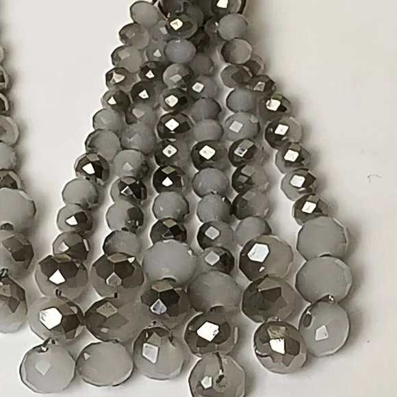 Gold Star Tassel Earrings with Gray Glass Beaded Strands - Picture 12 of 13